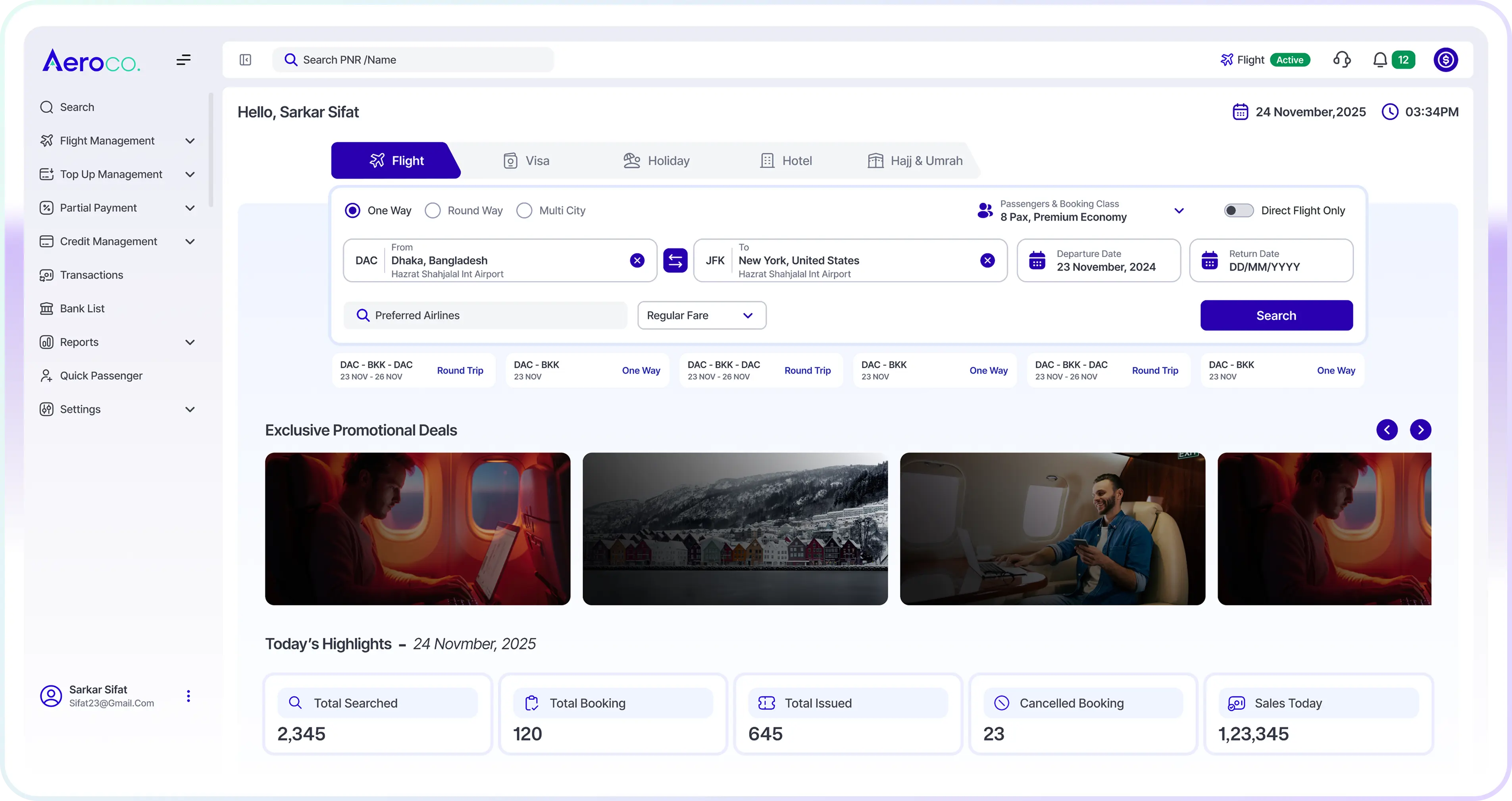 Aeroco B2B platform dashboard showcase